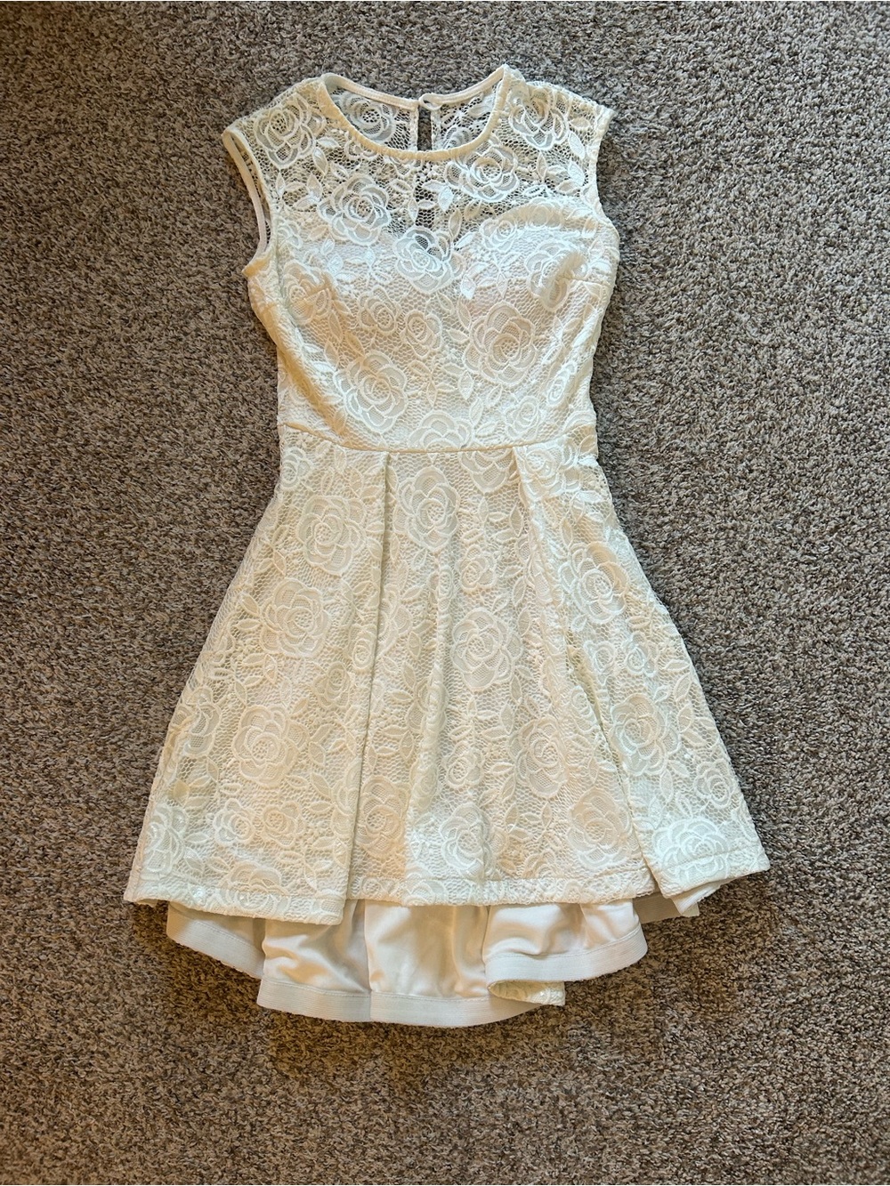 Sleeveless Cream Lace Fit-and-Flare Dress